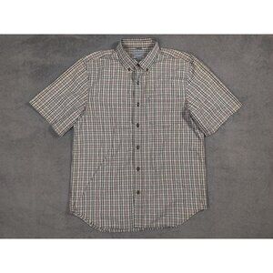 Carhartt Shirt Adult Mens Large White Plaid Polo Button Up Collared Short Sleeve